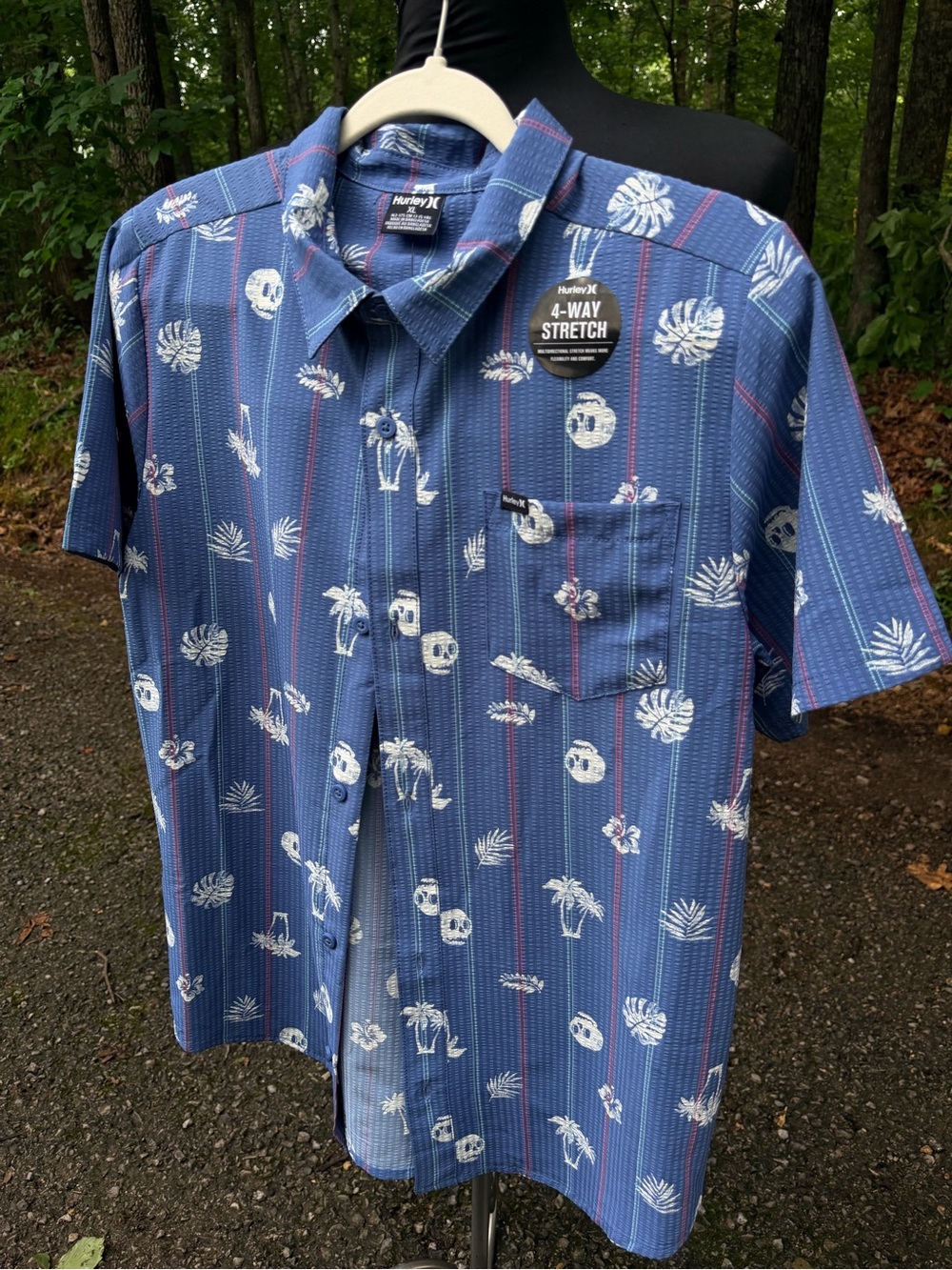 Hurley Youth Blue Short-Sleeve Stretch Button-Up Shirt